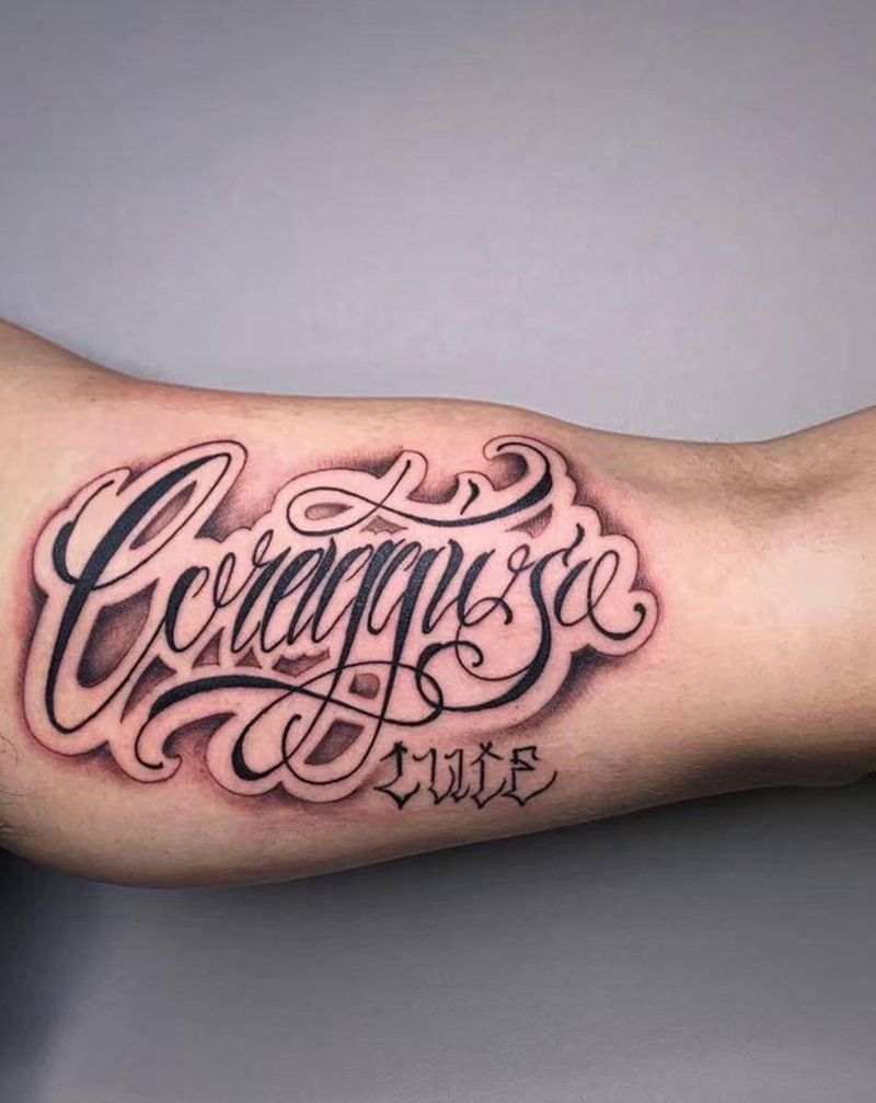 ＃ 花体字＃纹身图片_手臂花体字Old School奇卡诺纹身图案