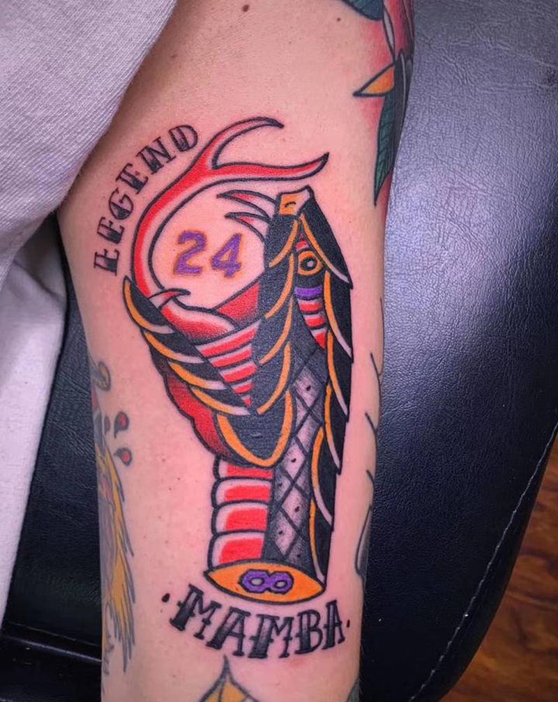 ＃ 24号黑曼巴＃纹身图片_手臂腿部Old School蛇科比纹身图案