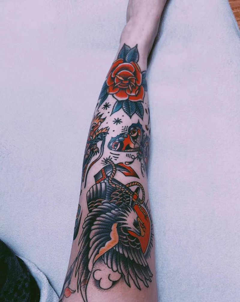 ＃old school花腿＃纹身图片_手臂腿部Old School老传统老传统欧美老传统纹身图案