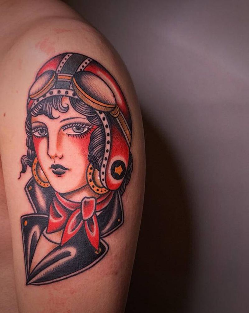 ＃old school飞行员＃纹身图片_手臂腿部Old School老传统飞行员纹身图案