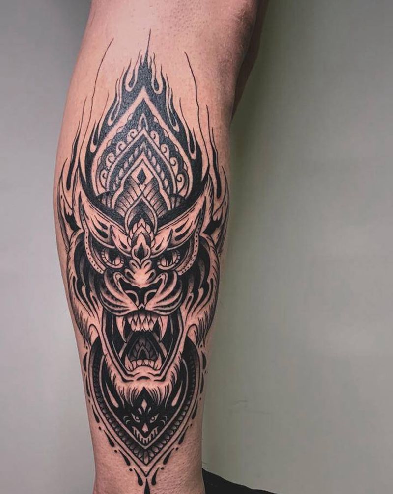 ＃图腾老虎＃纹身图片_手臂腿部图腾老虎虎头纹身图案