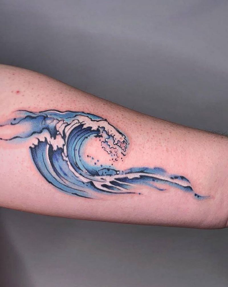 ＃浪花＃纹身图片_手臂腿部水彩水墨浪花水浪纹身图案