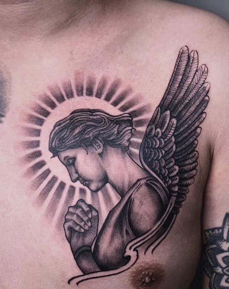 ＃天使＃纹身图片_背部胸部欧美写实天使纹身图案