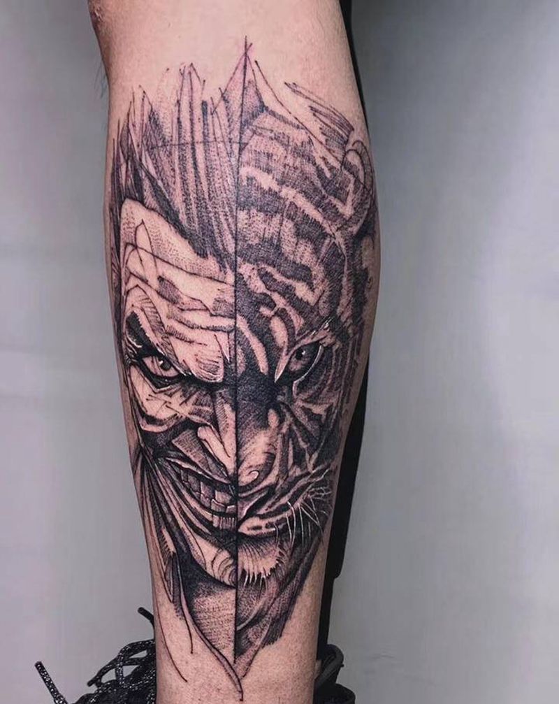 ＃小丑&老虎＃纹身图片_手臂腿部点刺几何欧美老虎小丑纹身图案