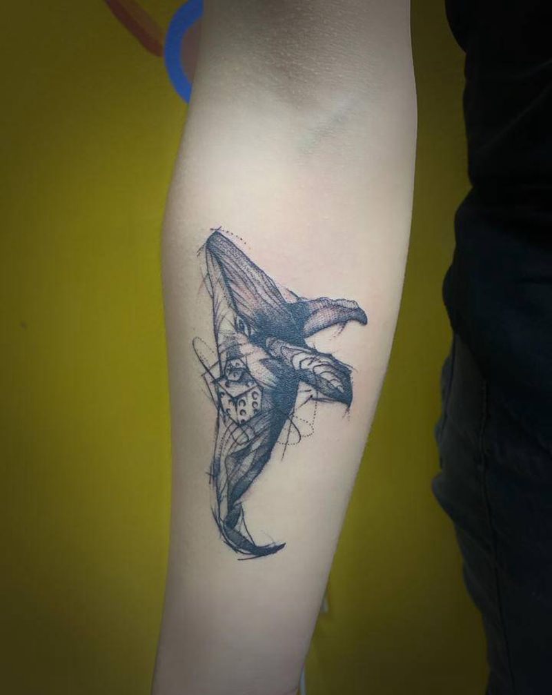 鲸鱼纹身图片_手臂点刺纹身图案