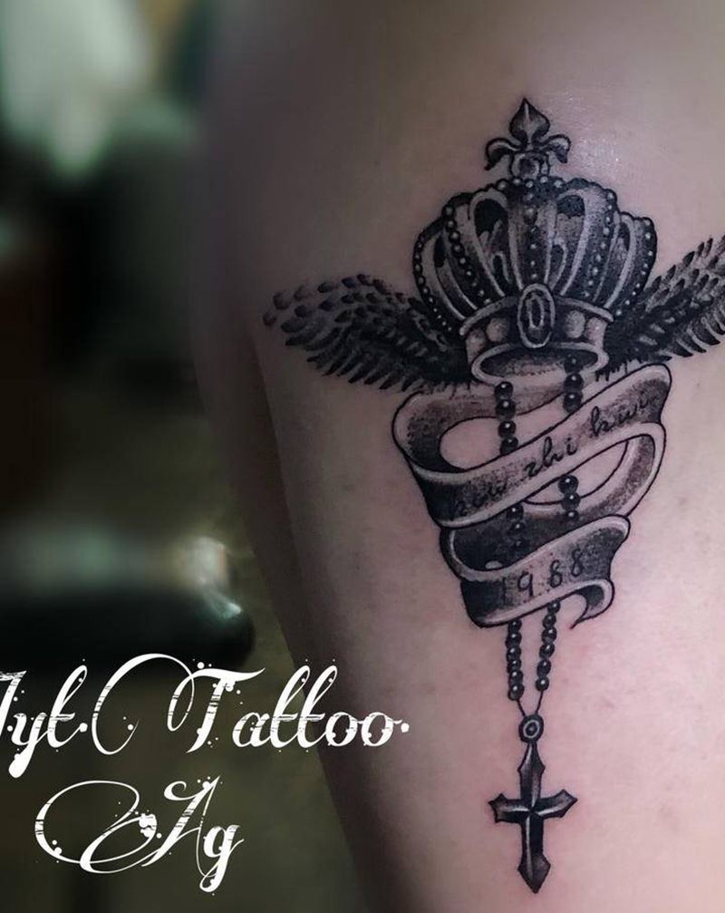 皇冠信仰圆七纹身图片_手臂点刺纹身图案