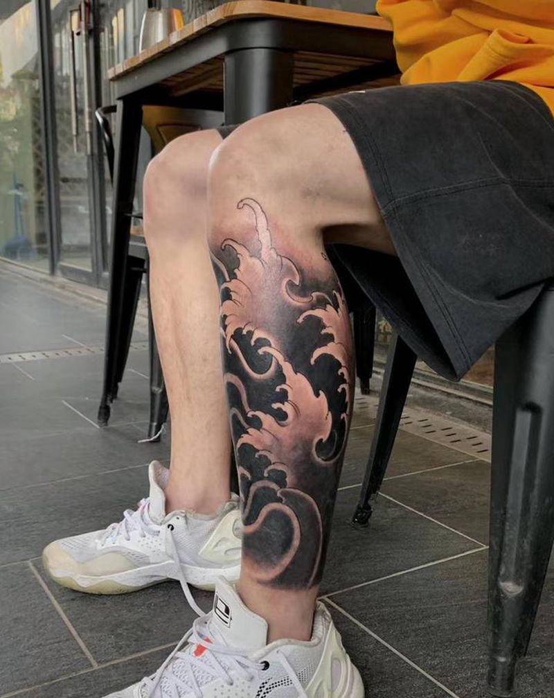 ＃浪花＃纹身图片_手臂腿部老传统新传统水浪浪花浪腿纹身图案