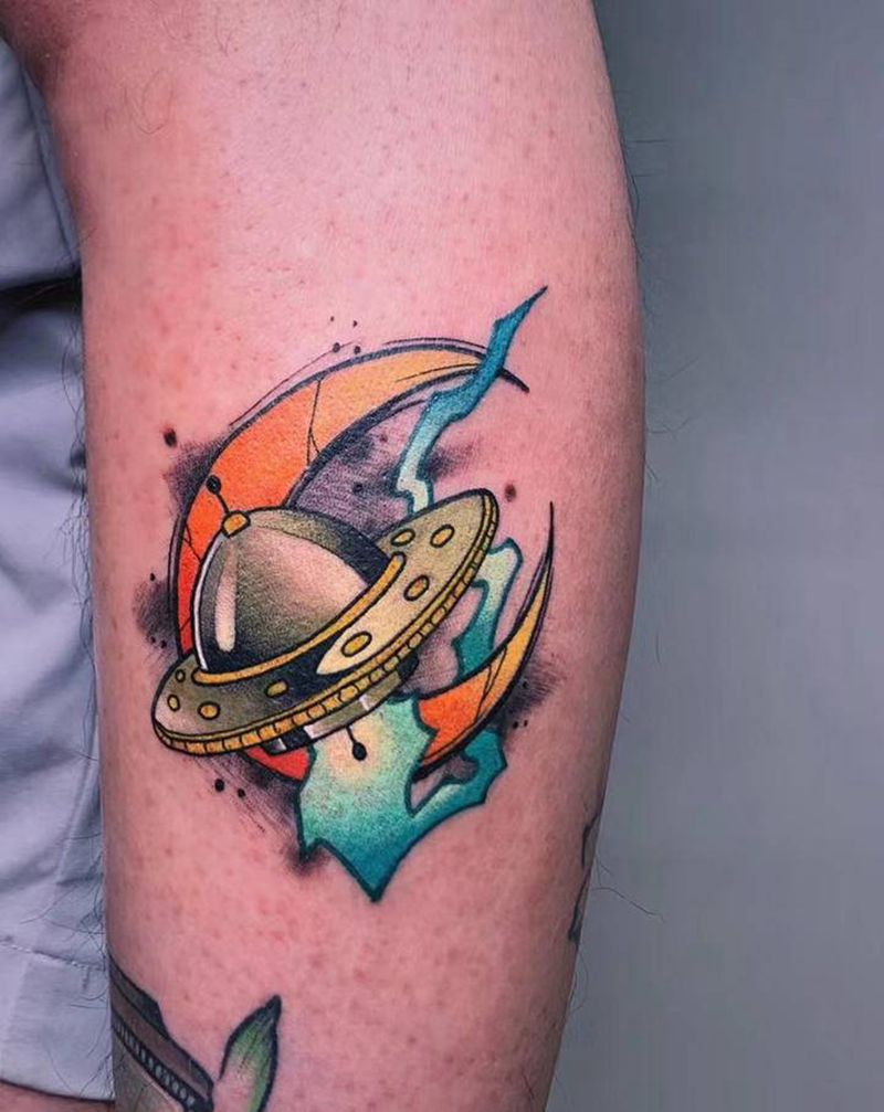 ＃ new school飞船＃纹身图片_手臂腿部New School水彩飞船纹身图案