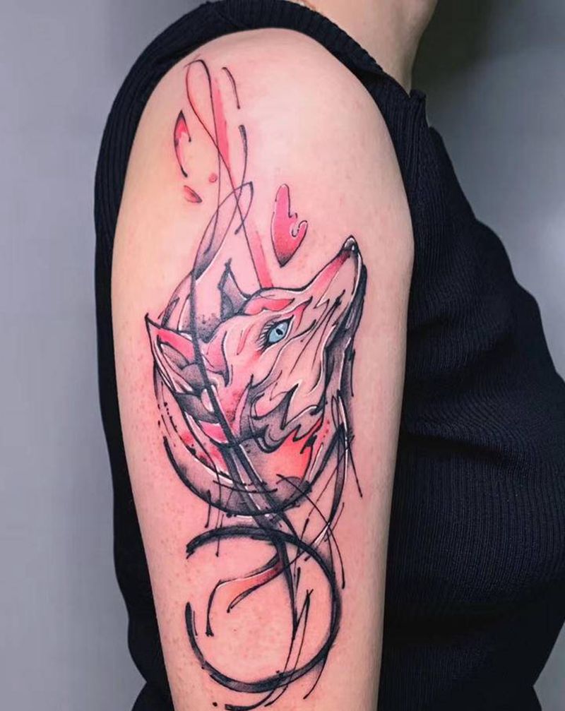 ＃水墨狐狸＃纹身图片_手臂腿部水彩水墨中国风狐狸纹身图案