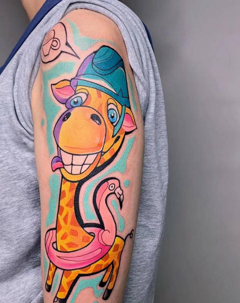 #new school长颈鹿#纹身图片_手臂腿部New School水彩长颈鹿动物纹身图案