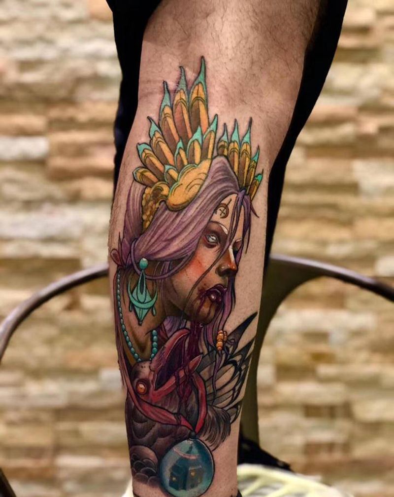 new school纹身纹身图片_腿部New School纹身图案