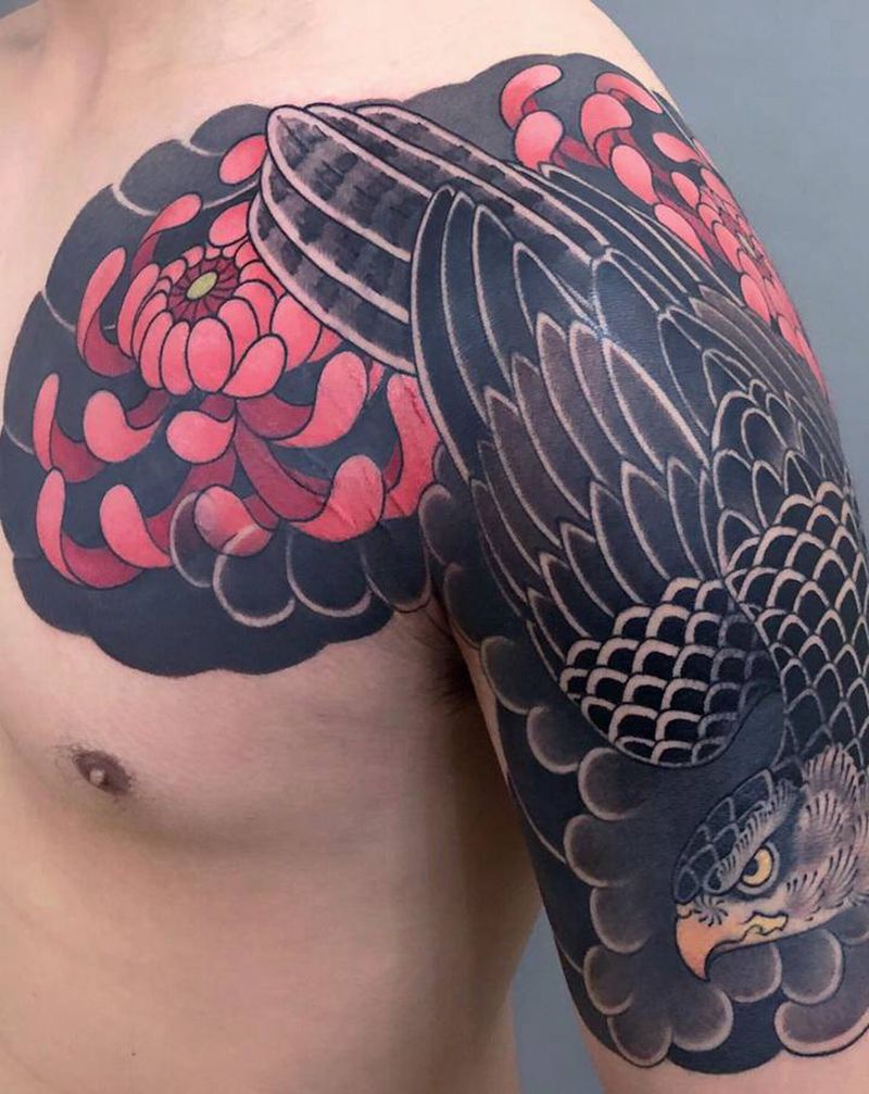 老传统半甲纹身图片_手臂老传统纹身图案