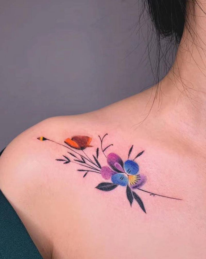 ＃小清新一组九图＃纹身图片_手臂腿部水彩水墨小清新纹身图案