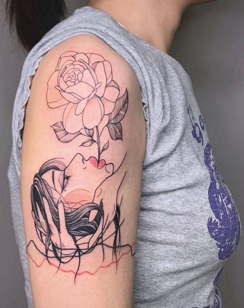 ＃唯美小图两图＃纹身图片_手臂新传统水彩艺伎纹身图案