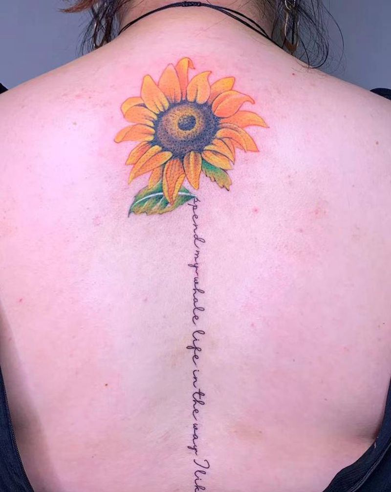 #水彩向日葵#纹身图片_背部水彩水墨向日葵纹身图案