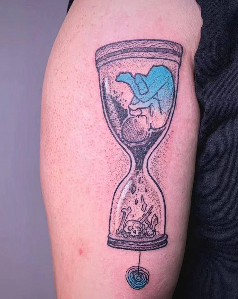 #沙漏#纹身图片_手臂点刺几何沙漏纹身图案