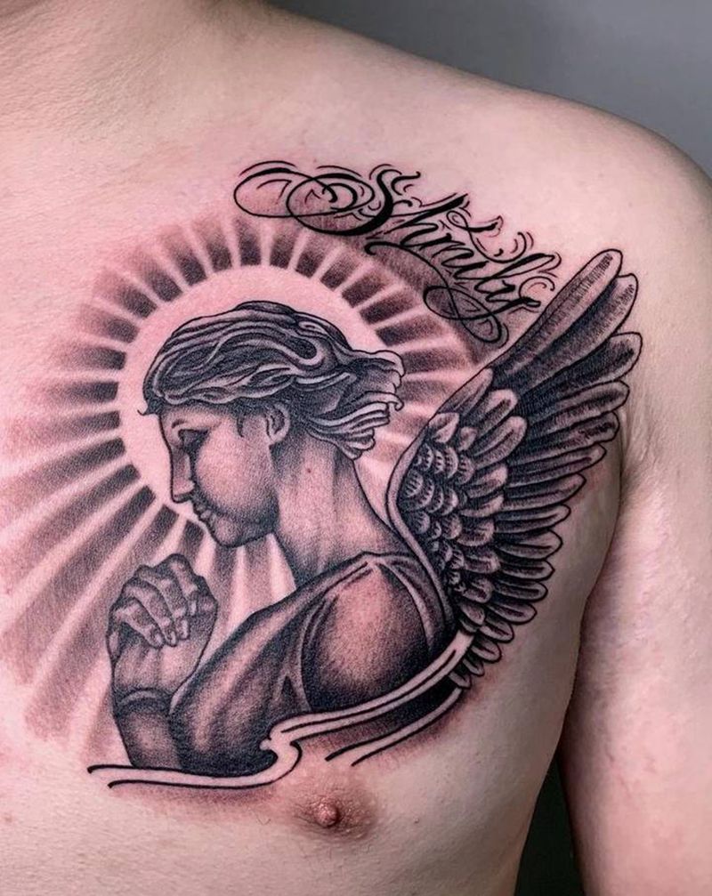 #天使#纹身图片_胸部欧美写实天使纹身图案