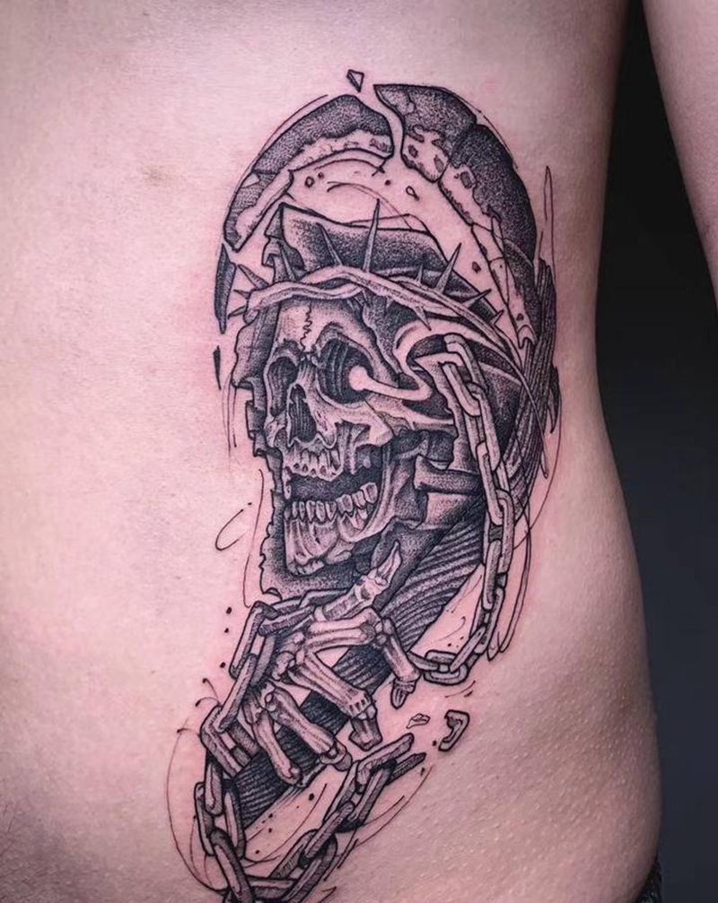 ＃死神＃纹身图片_腰部点刺欧美写实死神纹身图案