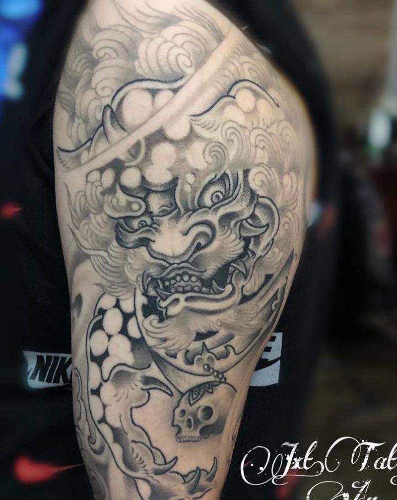 唐狮纹身图片_手臂新传统纹身图案