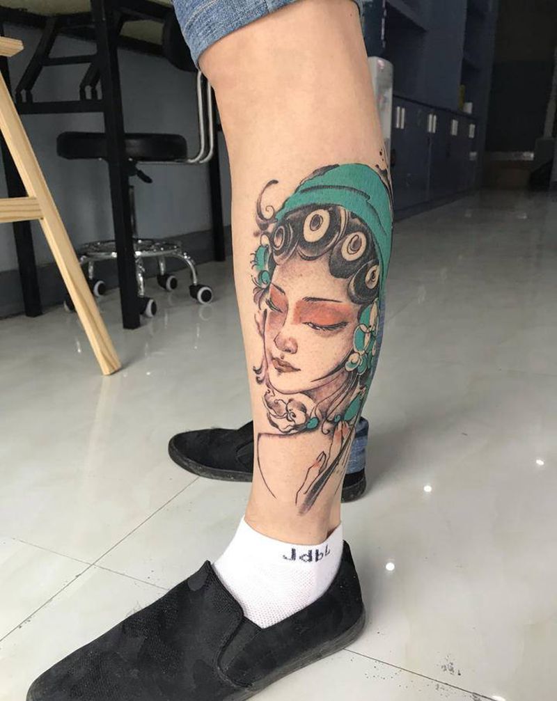 艺伎纹身图片_手臂腿部水墨纹身图案