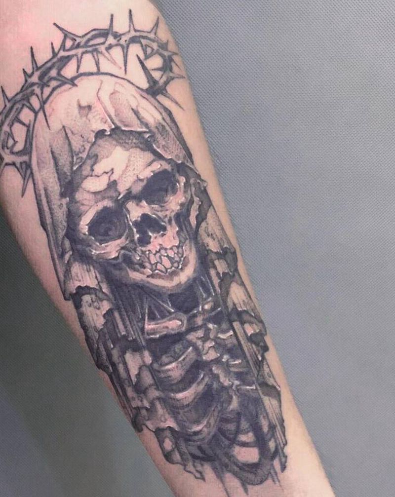 死神纹身图片_手臂点刺纹身图案