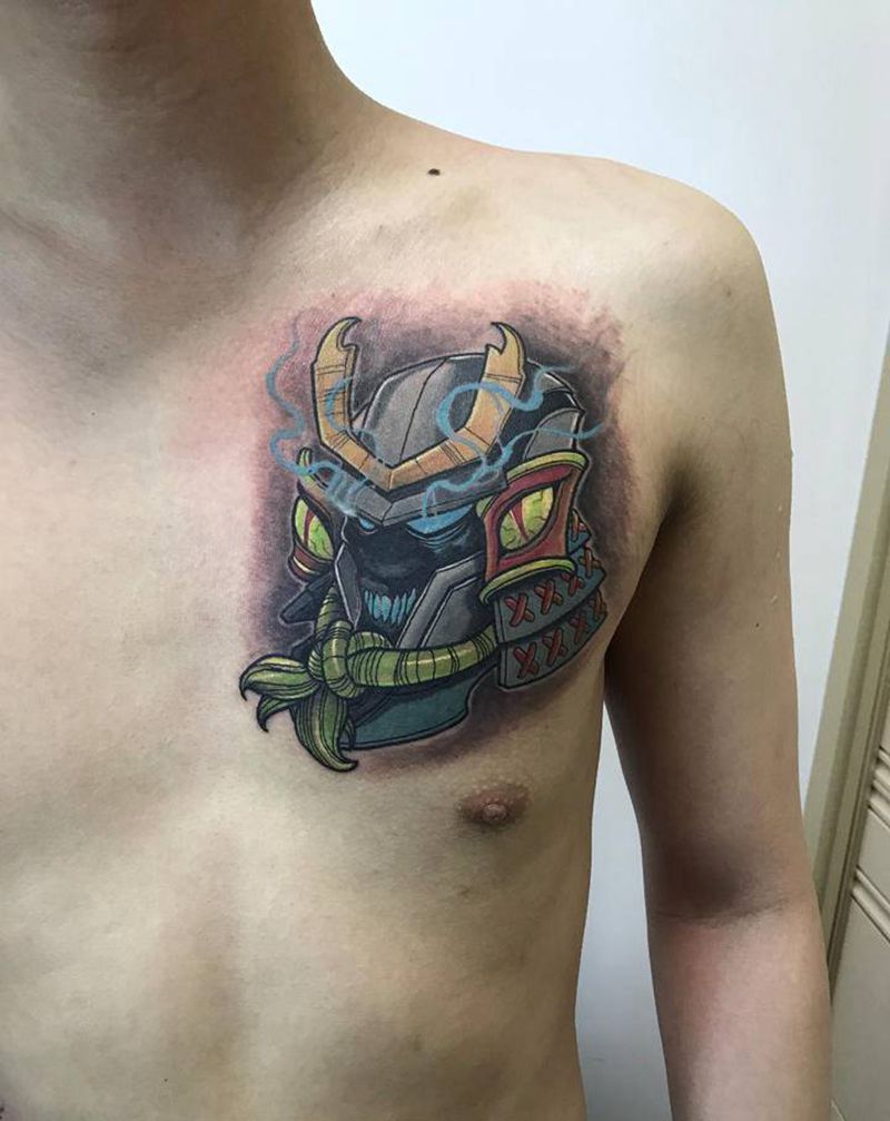 鬼武士纹身图片_手臂胸部New School纹身图案