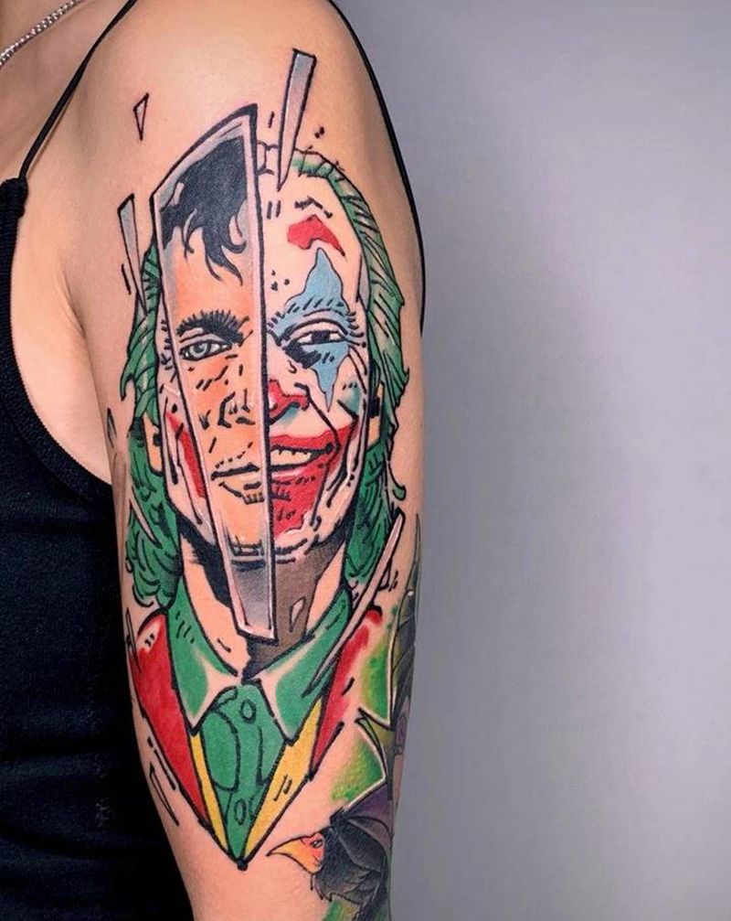 ＃小丑＃美漫风格纹身图片_手臂New School水彩小丑纹身图案