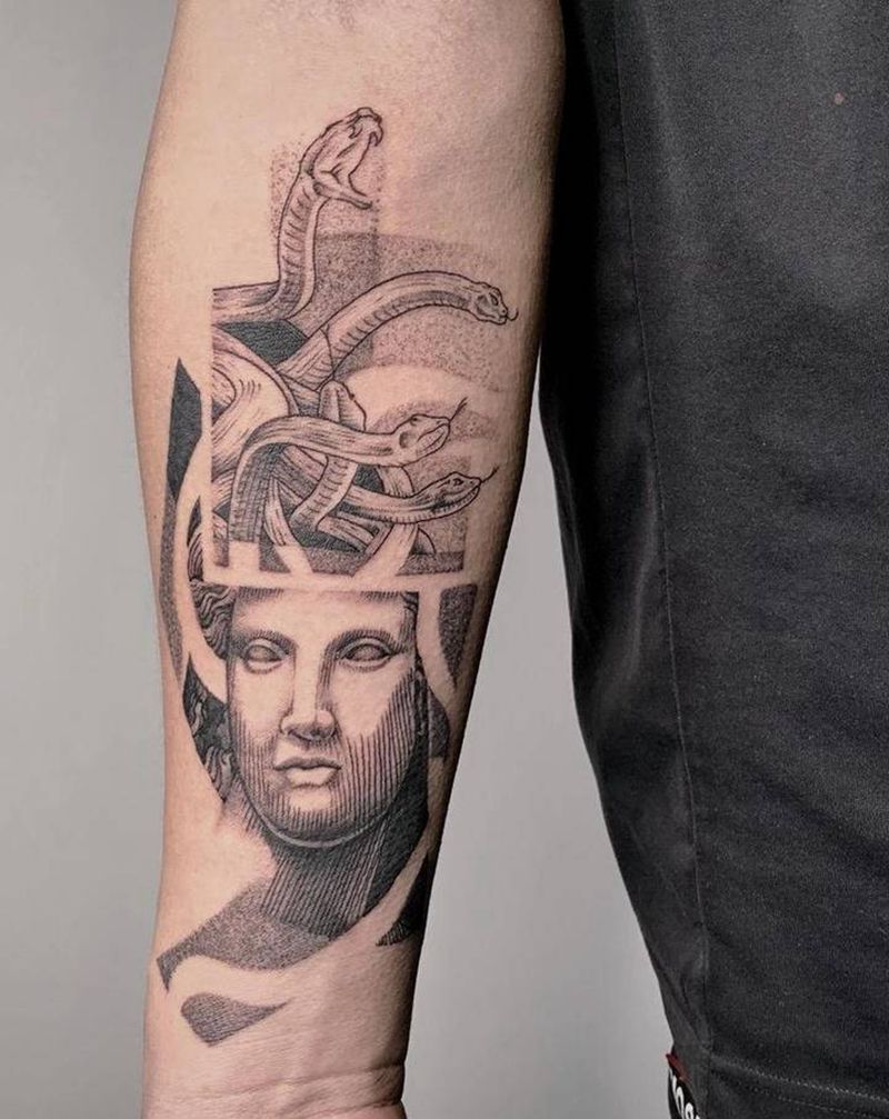 ＃美杜莎＃纹身图片_手臂点刺图腾美杜莎纹身图案