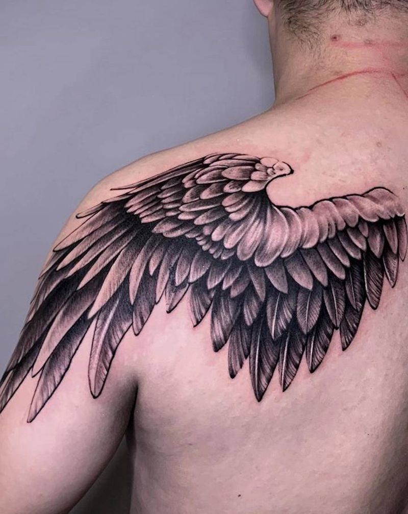 ＃一半天使，一半恶魔＃纹身图片_背部欧美写实翅膀天使恶魔纹身图案