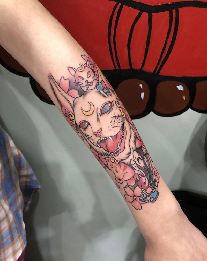 猫纹身图片_手臂纹身图案
