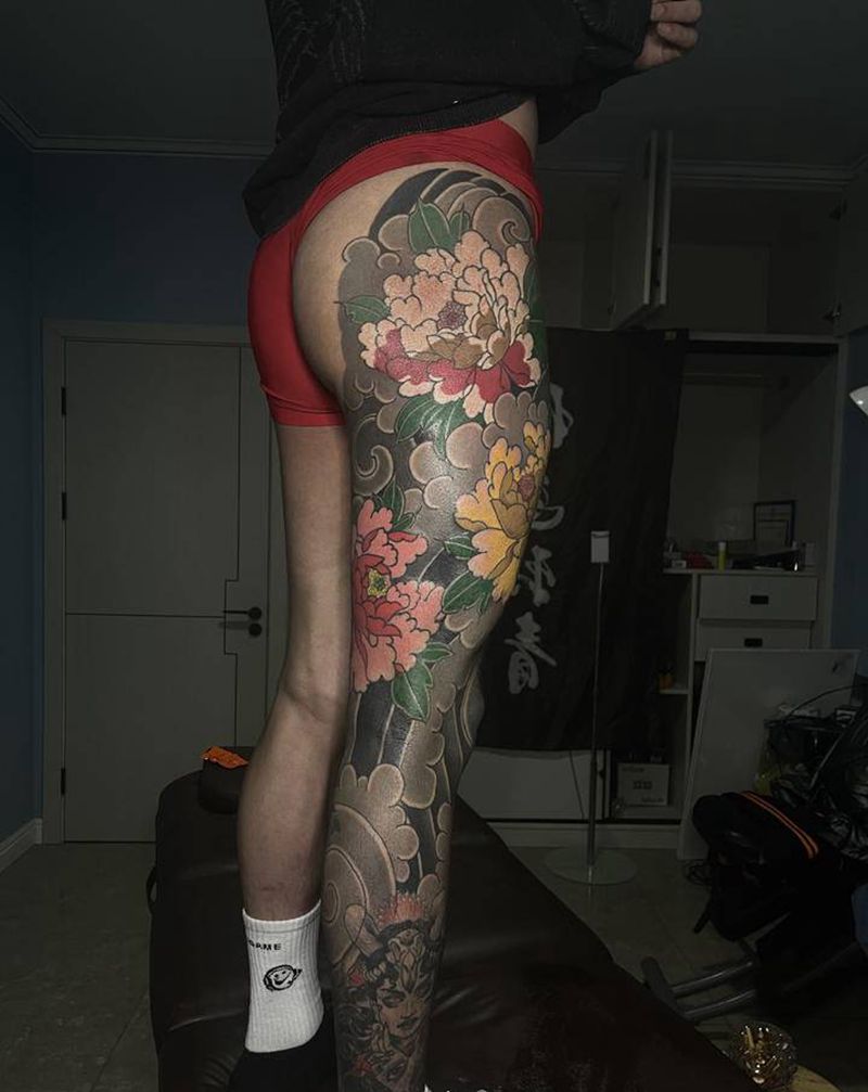 花腿纹身图片_腿部新传统老传统纹身图案