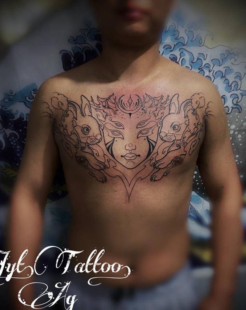 花胸设计纹身图片_胸部New School纹身图案