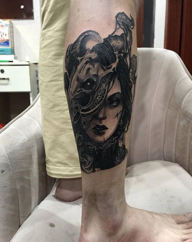 暗黑风纹身图片_腿部手臂欧美写实纹身图案