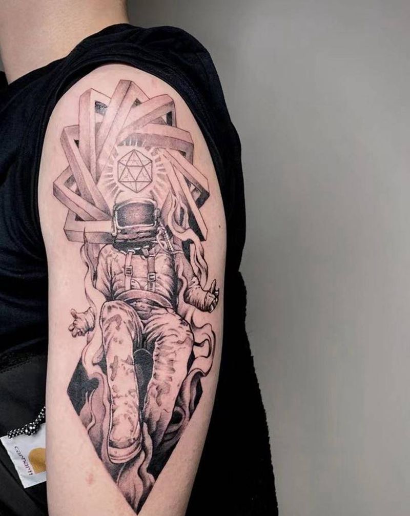 ＃宇航员＃纹身图片_手臂腿部欧美写实点刺宇航员纹身图案