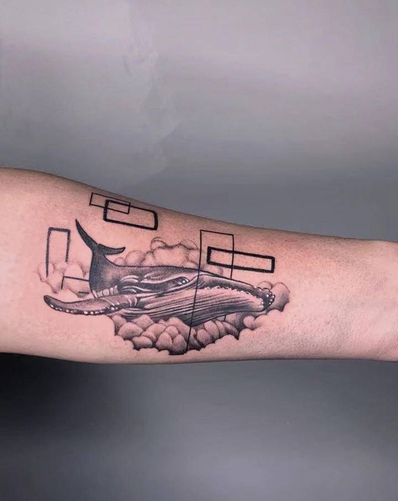 ＃鲸鱼＃纹身图片_手臂腿部欧美写实点刺鲸鱼纹身图案