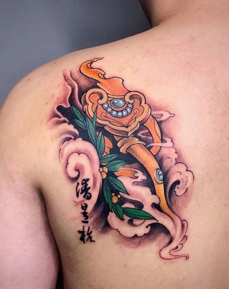 ＃如意＃纹身图片_背部肩部老传统新传统如意纹身图案