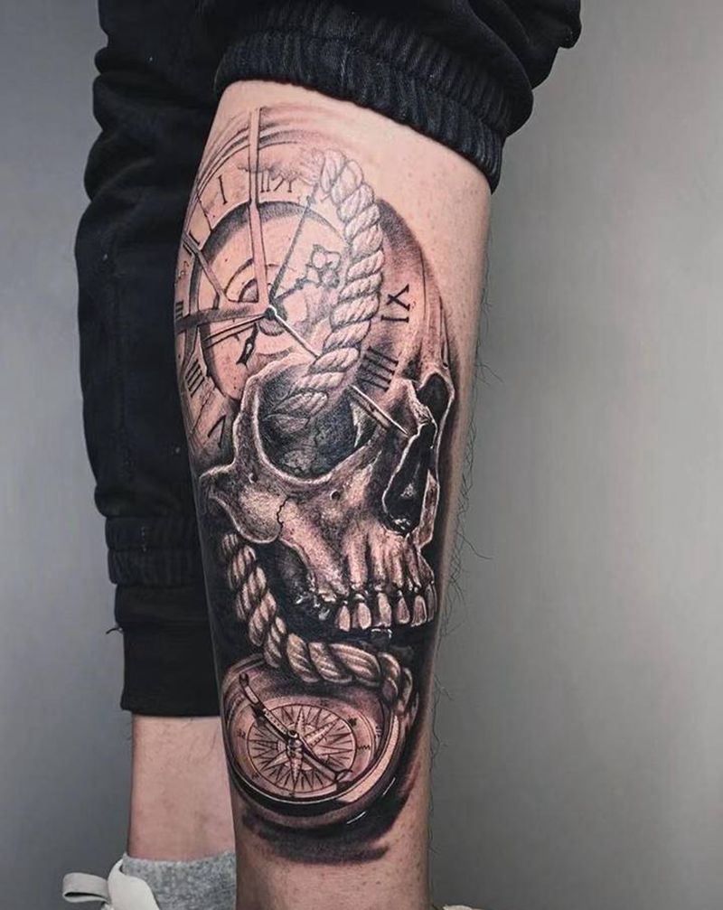 ＃骷髅＃纹身图片_手臂腿部欧美写实骷髅纹身图案