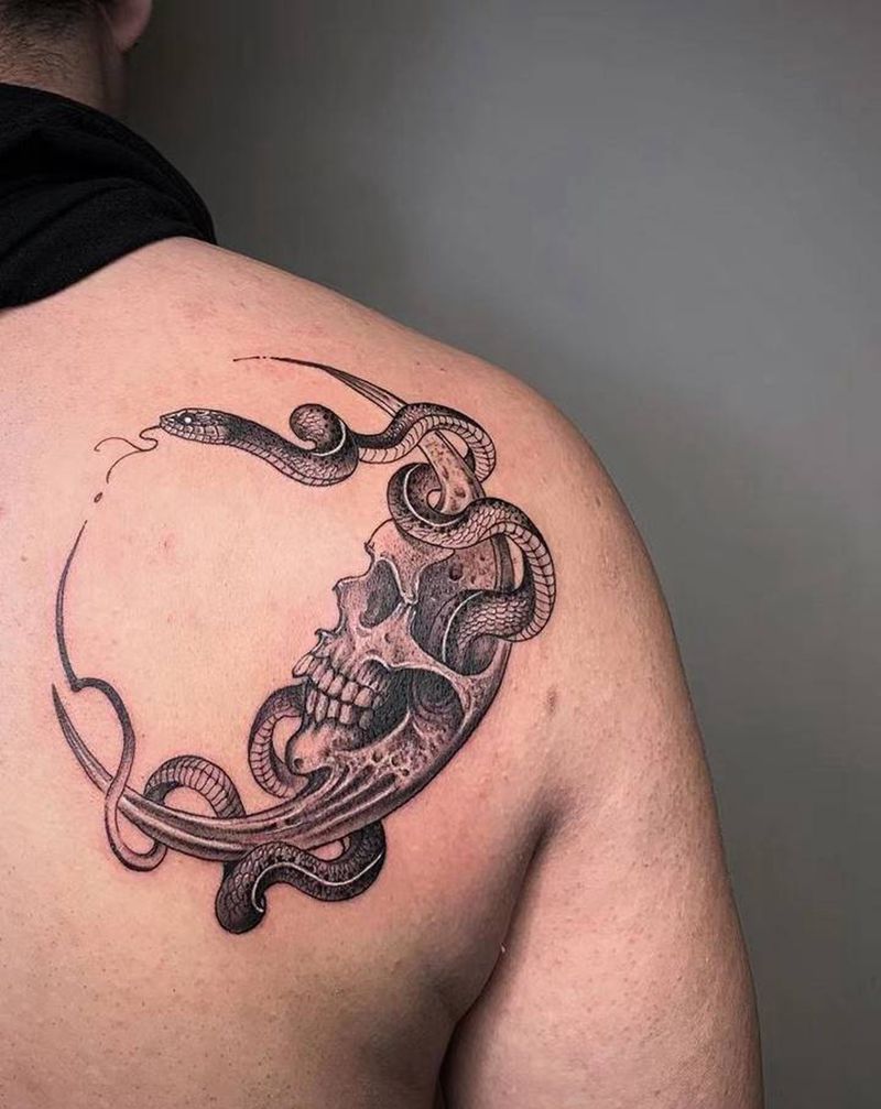 ＃骷髅＃纹身图片_肩部欧美写实骷髅纹身图案