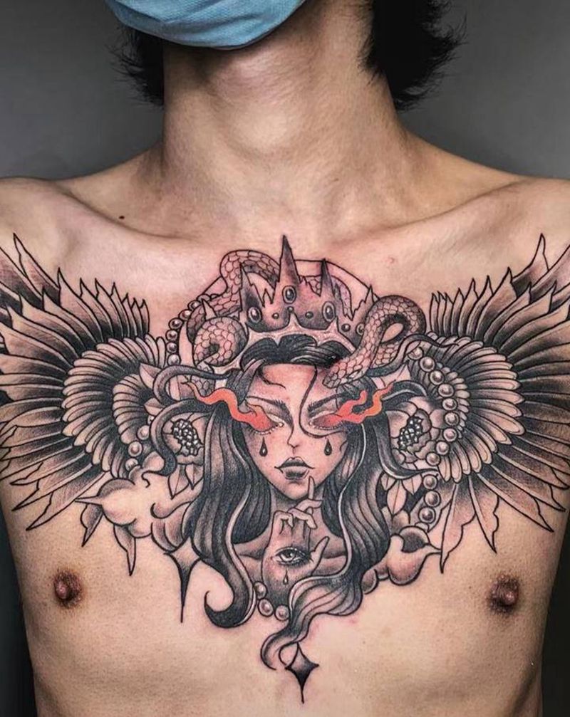 ＃花胸＃纹身图片_胸部New SchoolOld School纹身图案