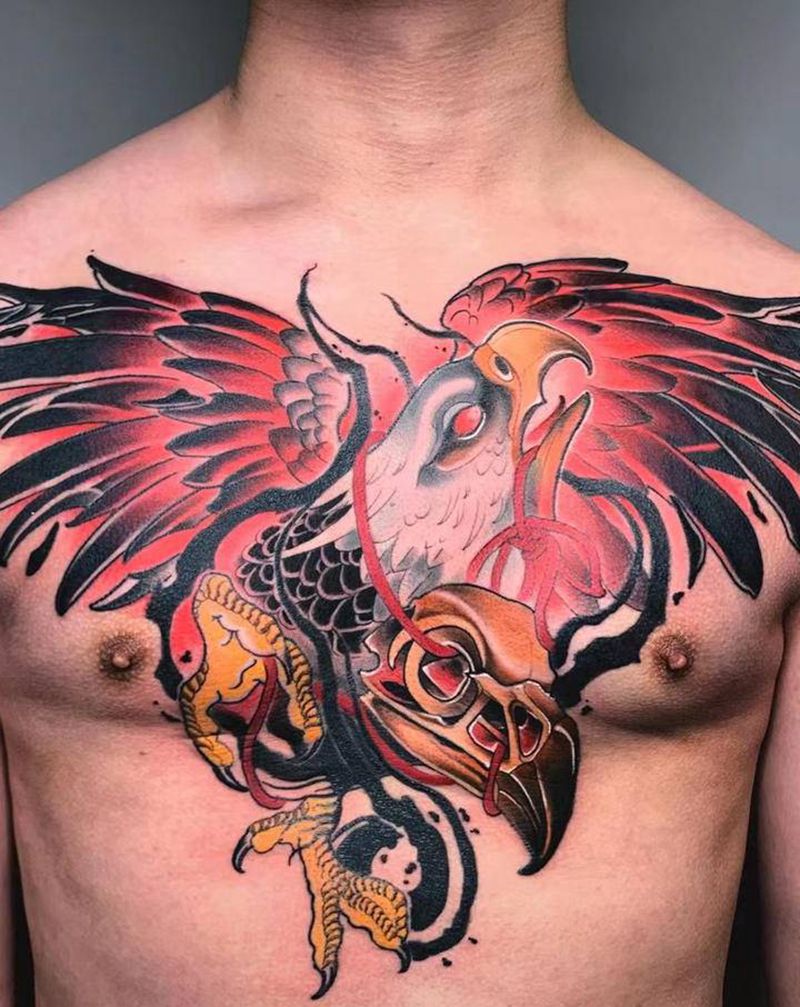 ＃花胸＃纹身图片_胸部New School水彩纹身图案