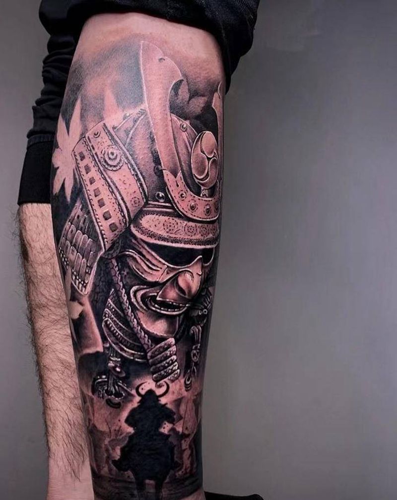 ＃鬼武士＃纹身图片_手臂腿部新传统欧美写实武士鬼武士纹身图案