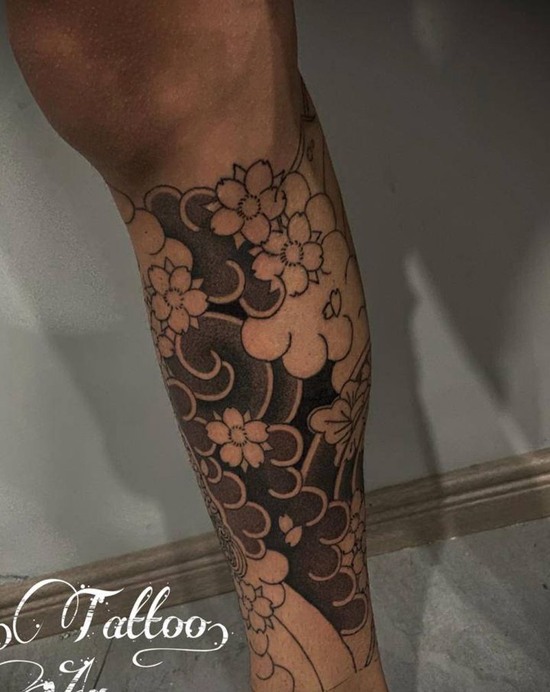 老传统包小腿纹身图片_腿部老传统纹身图案