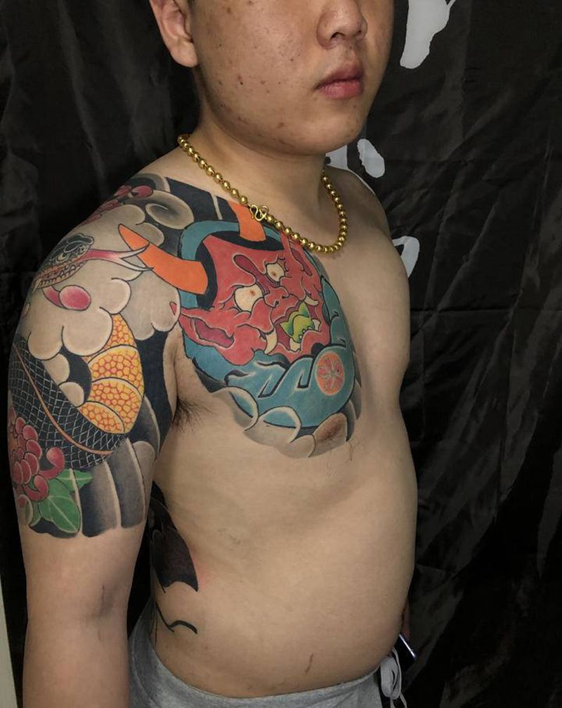 老传统半胛纹身图片_手臂手部老传统新传统纹身图案