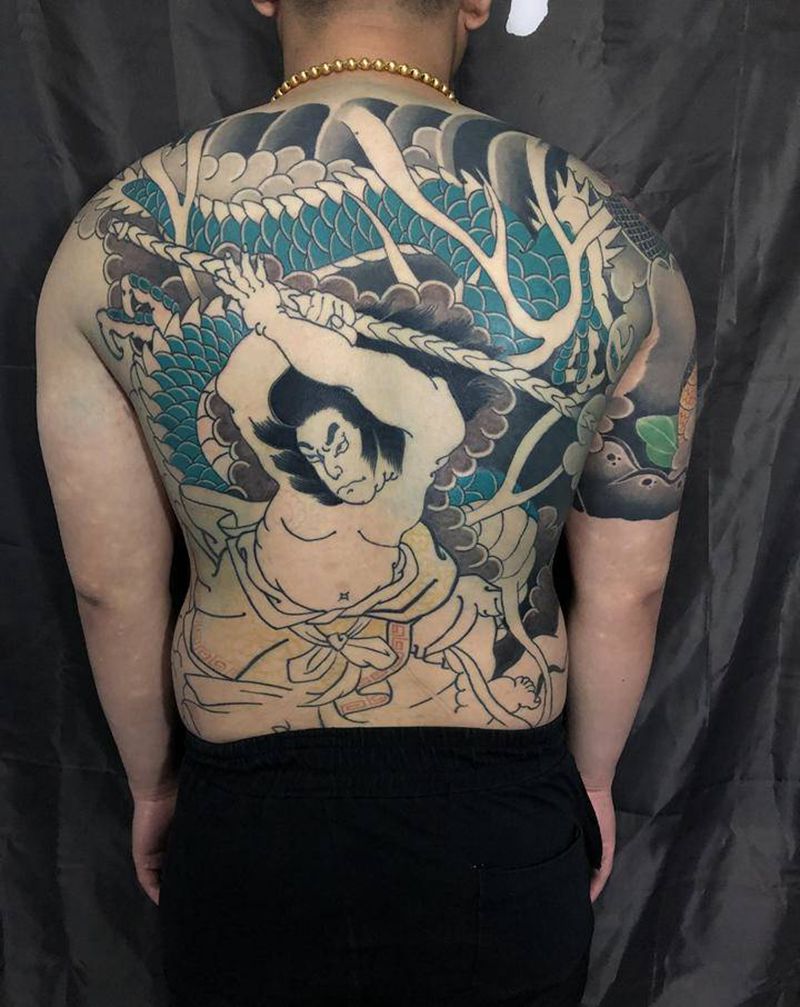 老传统满背纹身图片_背部新传统老传统纹身图案