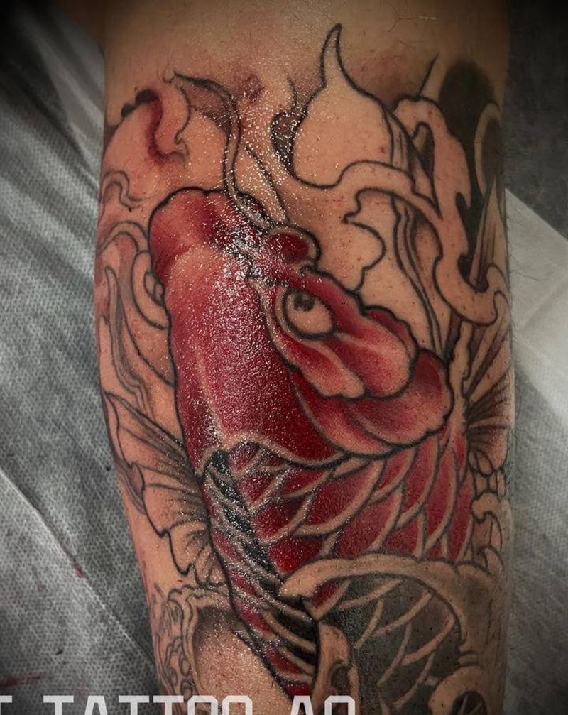 彩色鲤鱼纹身图片_腿部新传统纹身图案