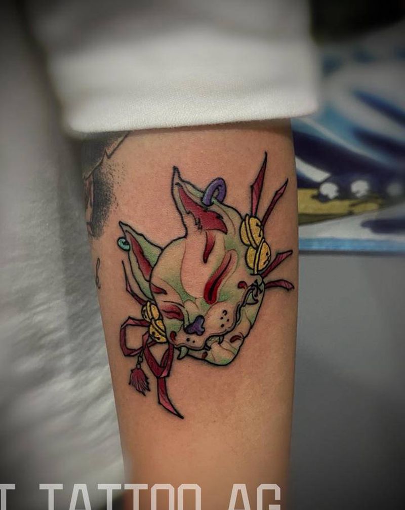 面具猫纹身纹身图片_手臂New School纹身图案