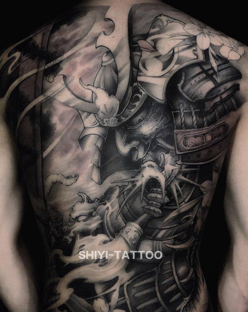 鬼武士纹身图片_背部新传统纹身图案