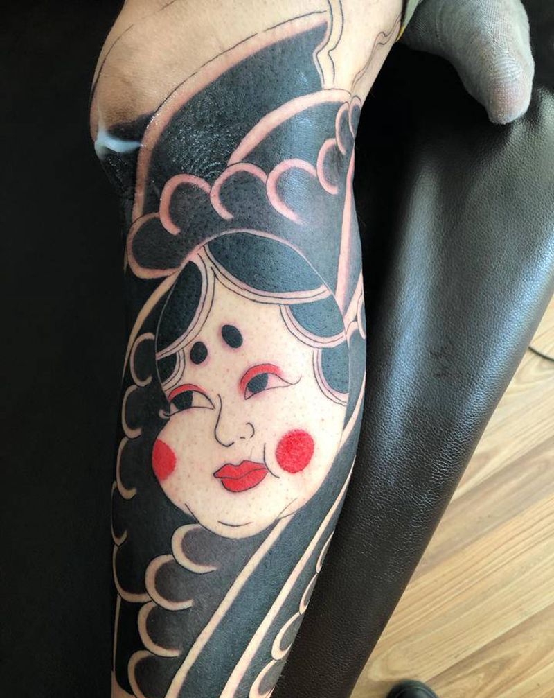 老传统花腿纹身图片_脚部老传统纹身图案