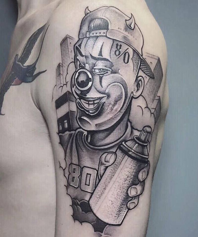 小丑纹身图片_手臂欧美写实纹身图案
