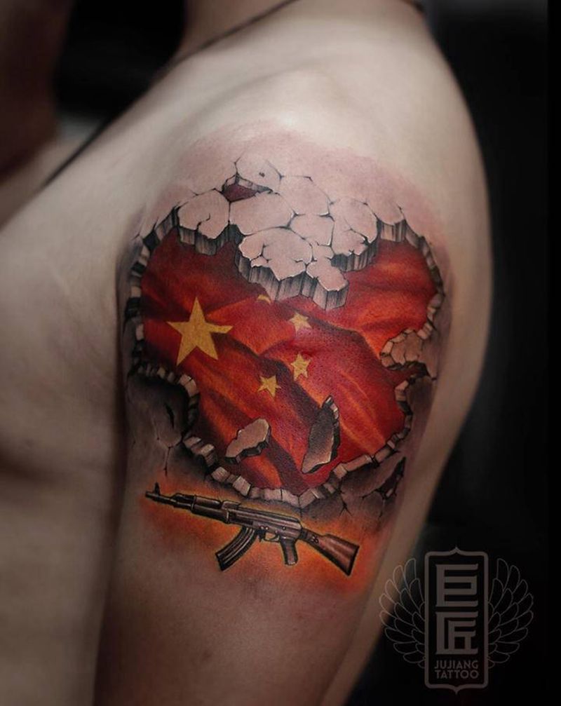 国旗纹身图片_手臂新传统纹身图案
